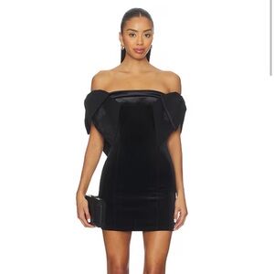 Revolve More to Come Skylar black velvet bow mini holiday dress XS